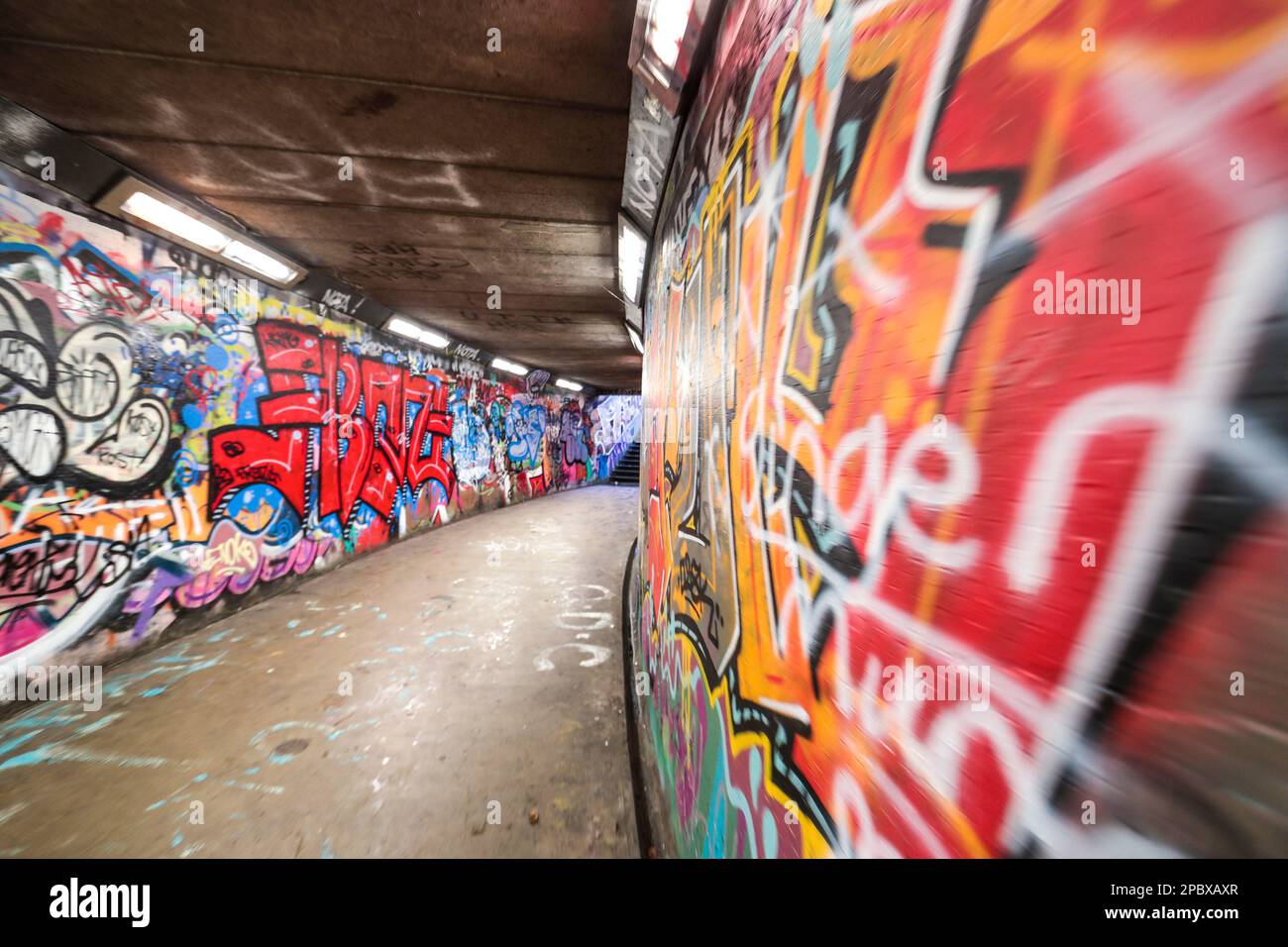 Victoria Street underpass, decorated with graffiti and used as a