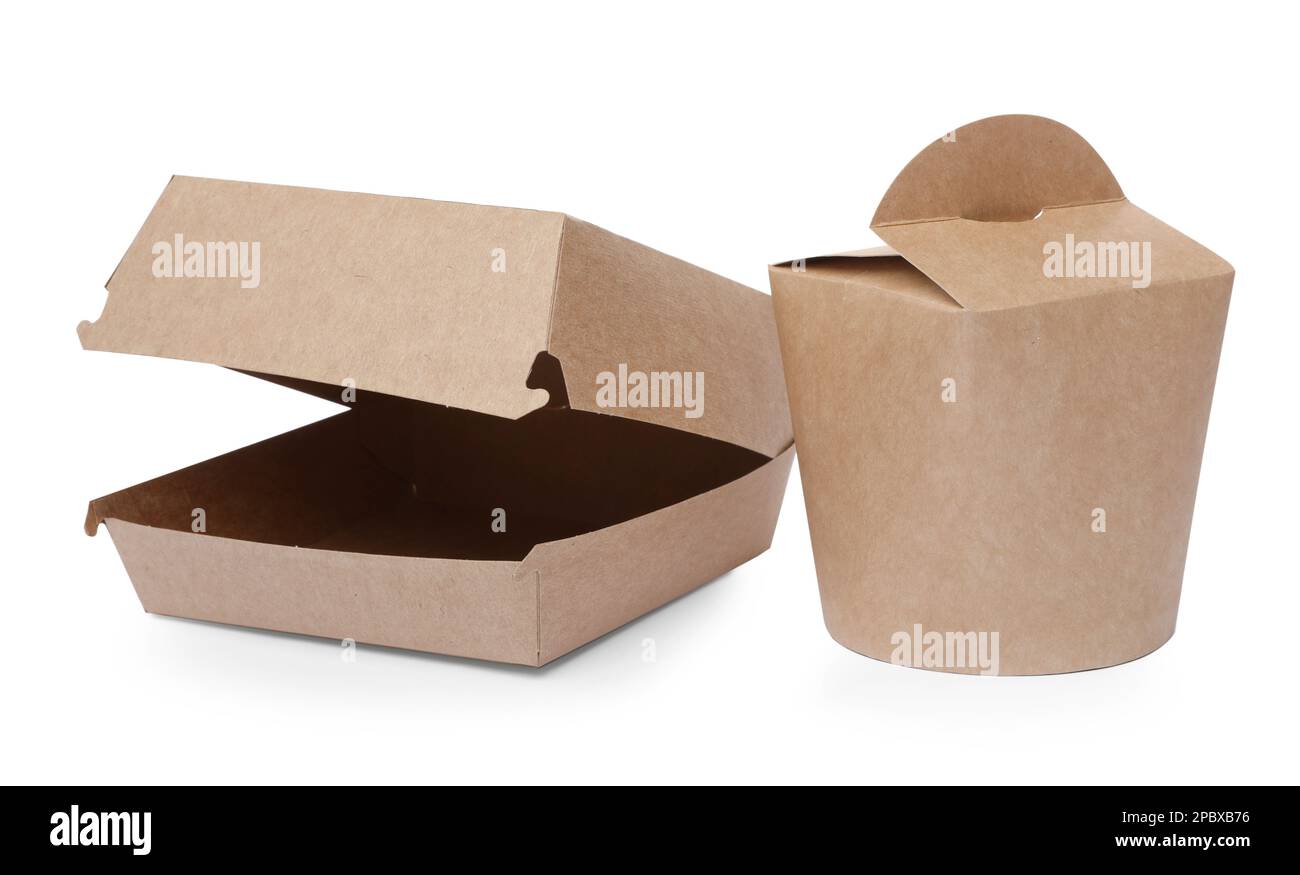 Paper boxes on white background. Containers for food Stock Photo