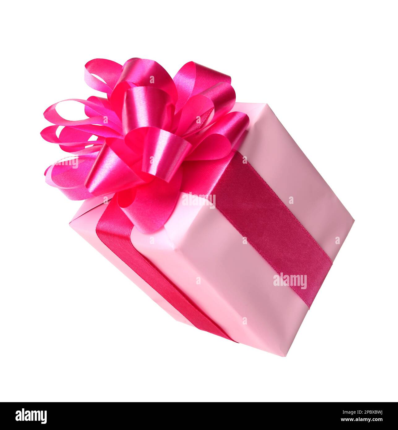 Gift box with pink bow isolated on white Stock Photo - Alamy