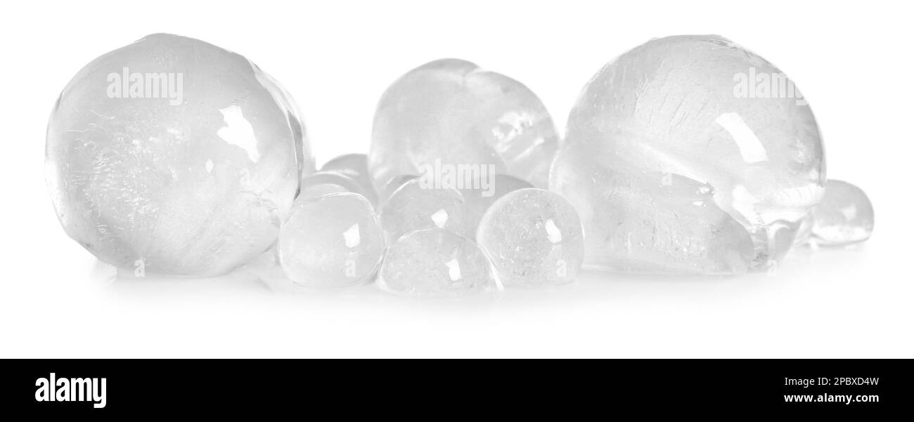 Many frozen ice balls on white background Stock Photo