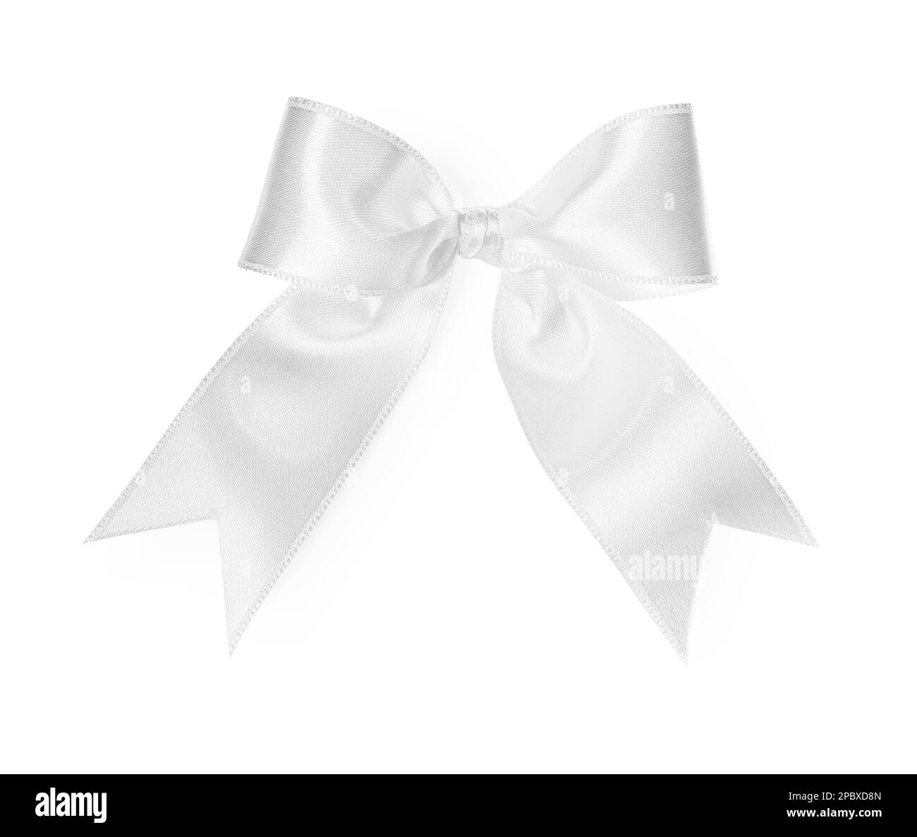 Satin ribbon tied in bow on white background, top view Stock Photo - Alamy