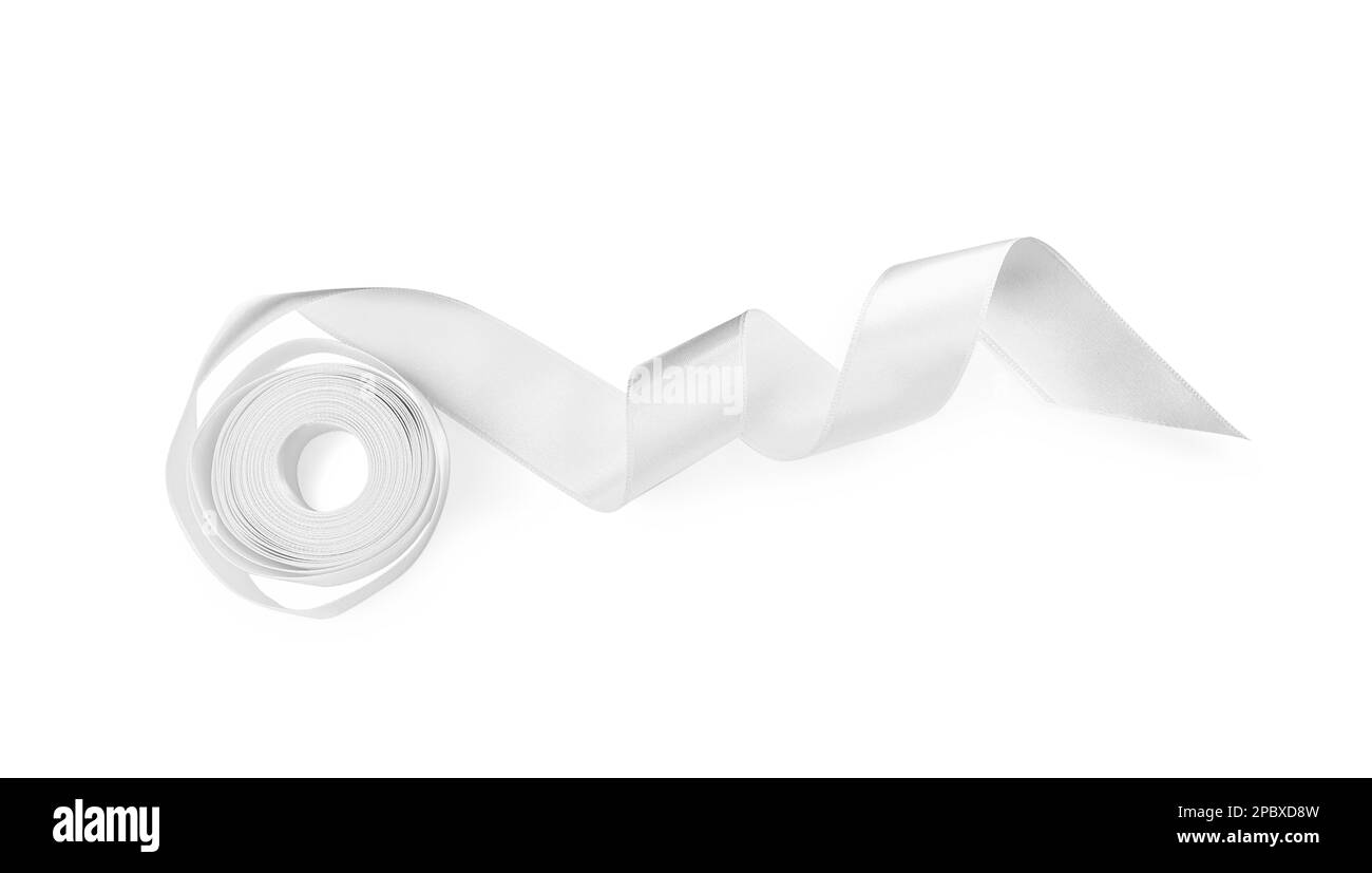Satin ribbon on white background, top view Stock Photo - Alamy