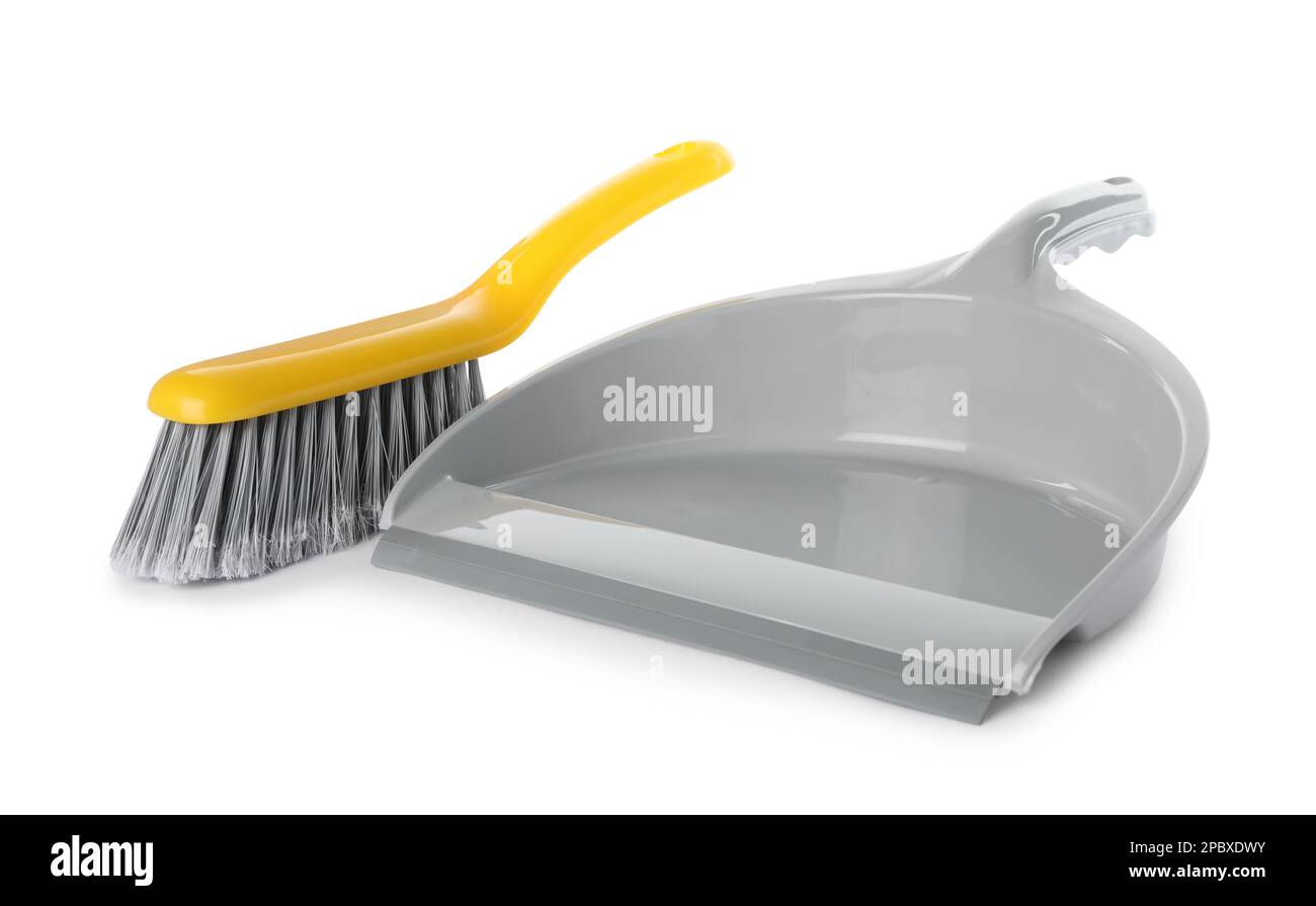 Plastic hand broom and dustpan on white background Stock Photo Alamy