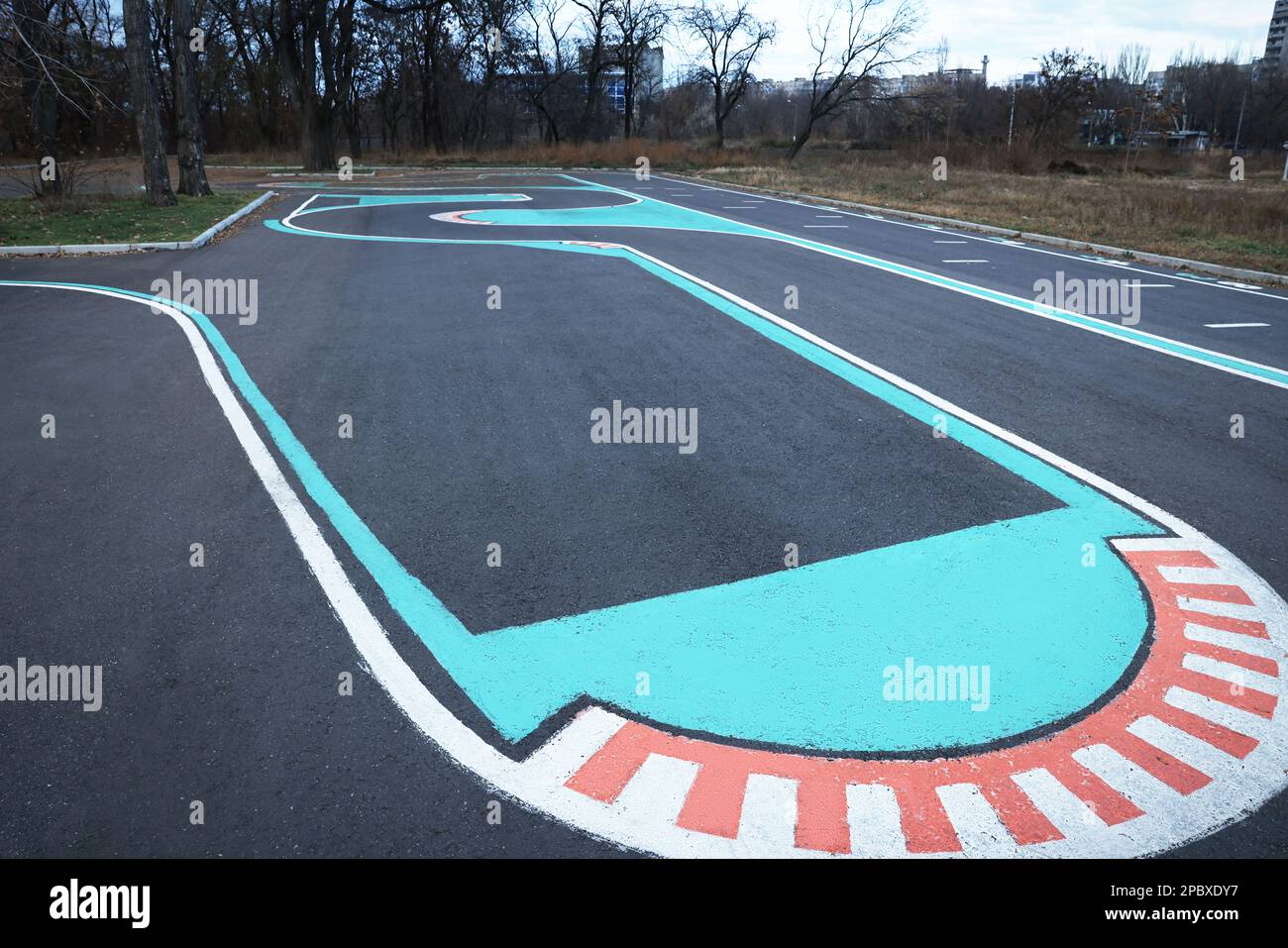 Driving school test track with marking lines for practice Stock Photo