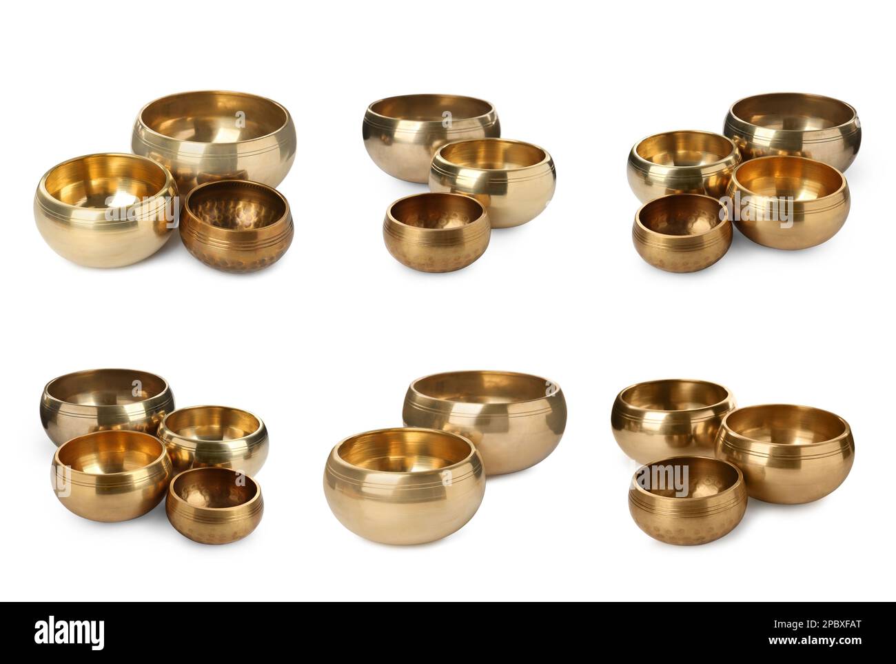 Set with Tibetan singing bowls on white background Stock Photo Alamy