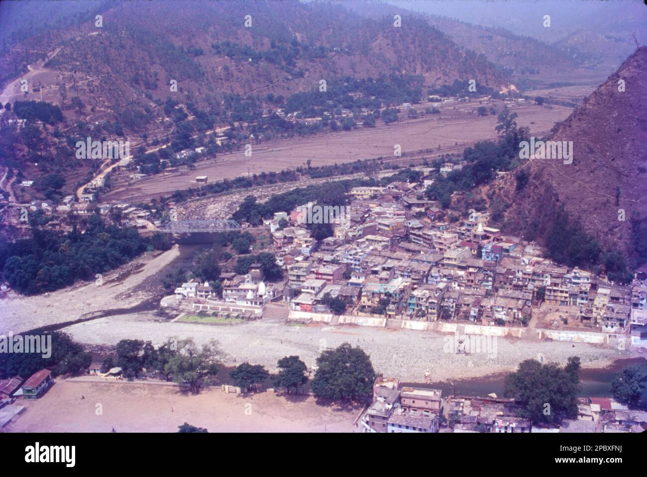 Arial View of Bageshwar City, Uttarakhand, India Stock Photo