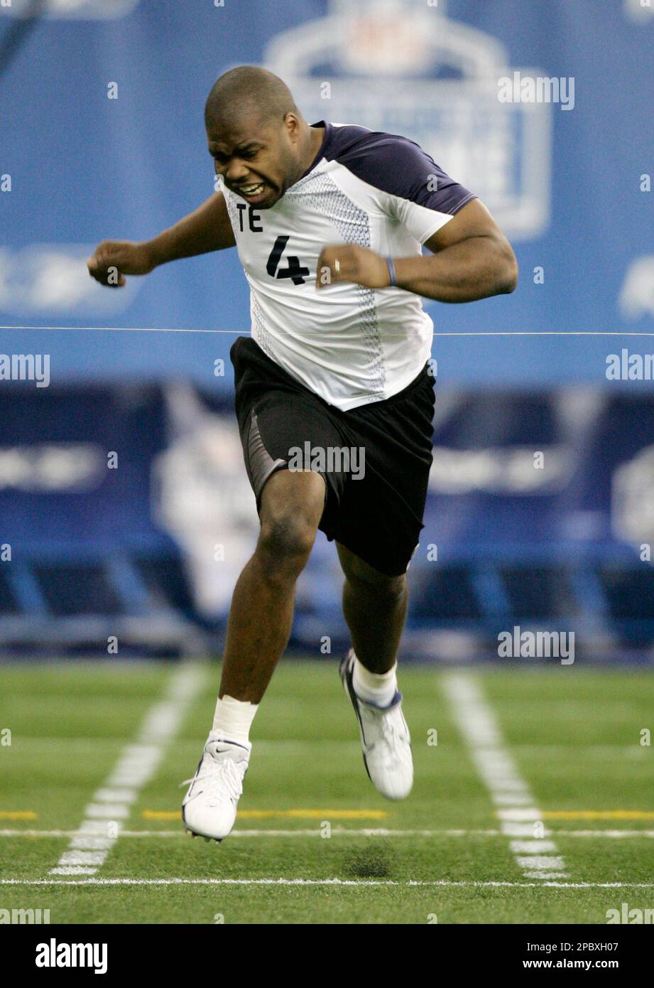 Tight end Daniel Coats of BYU runs the 40yard dash during workouts at