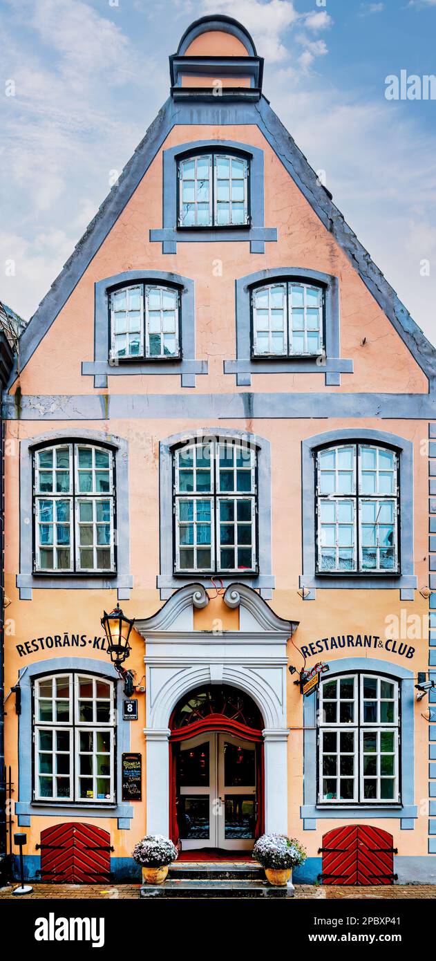 RIGA, LATVIA - 0CTOBER 28, 2012: The facade of a restaurant and club in the city's old town. Stock Photo