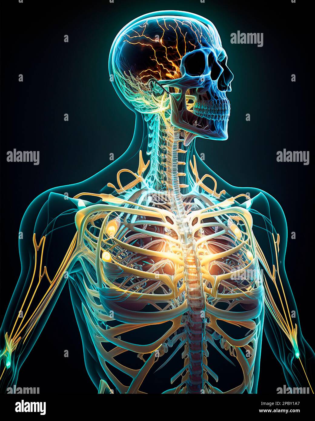 in het geheim krekel Snazzy generative ai illustration of medical illustration of human skeleton, glass  human, luminous nerve tracts Stock Photo - Alamy