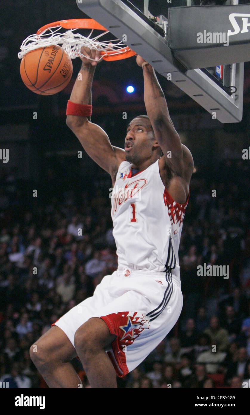 Western player Tracy McGrady of the Houston Rockets dunks a basket during  the NBA All-Star basketball game in Las Vegas on Sunday, Feb. 18, 2007. The  Western Conference defeated the East 153-132. (