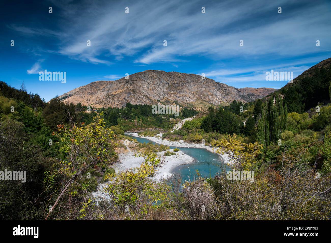 Scenic view over Shotover River Queenstown Stock Photo