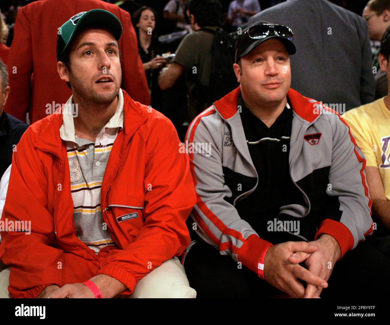 Adam Sandler, left, and Kevin James are shown before the NBA All-Star  basketball game in Las Vegas on Sunday, Feb. 18, 2007. (AP Photo/Kevork  Djansezian Stock Photo - Alamy
