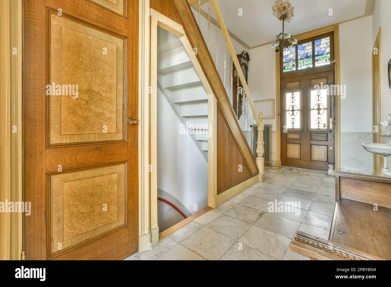 Curated visual reference: Modern Exotic Apartment Staircase Decor Reference: Interior Design Of Empty Hallway With White Walls Furniture Table