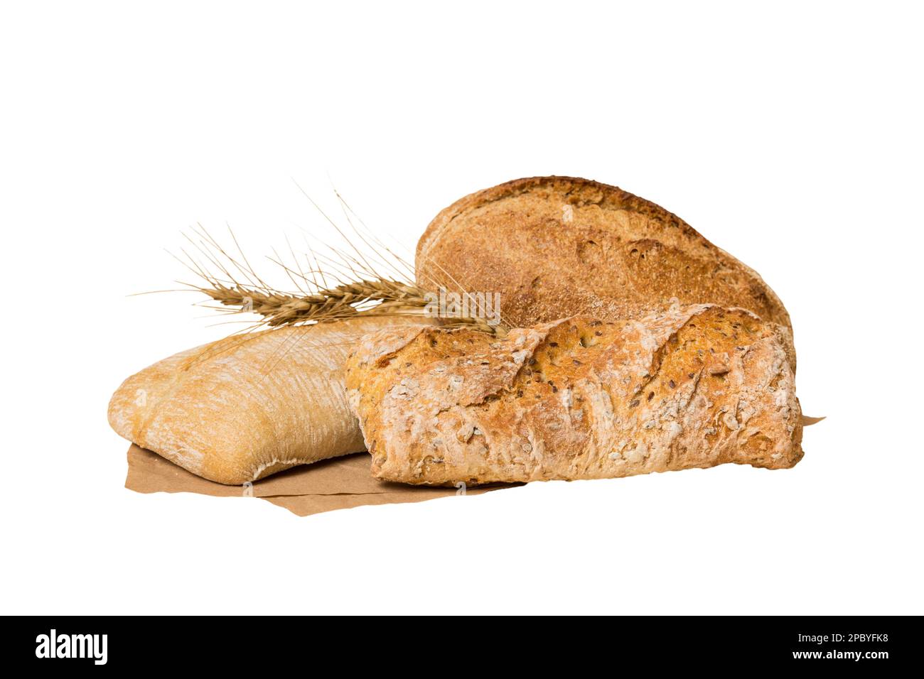 Homemade natural breads. Different kinds of fresh bread isolated on white background