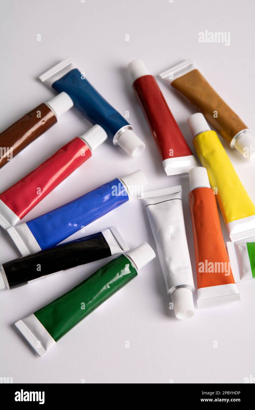 photo colorful paints for painting on a white background Stock Photo