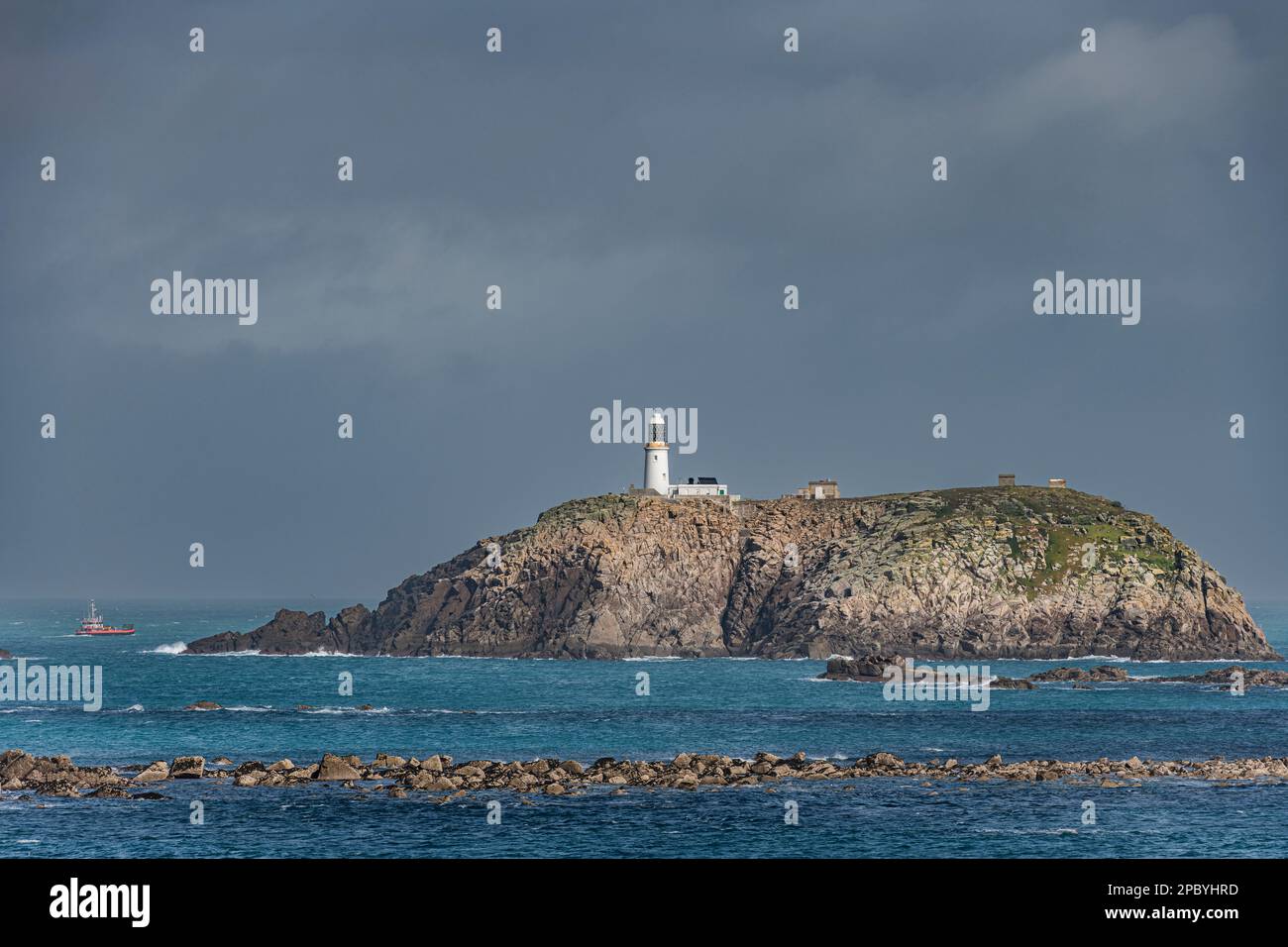 The lighthouse on Round Island, near Tresco in the Isles of Scilly
