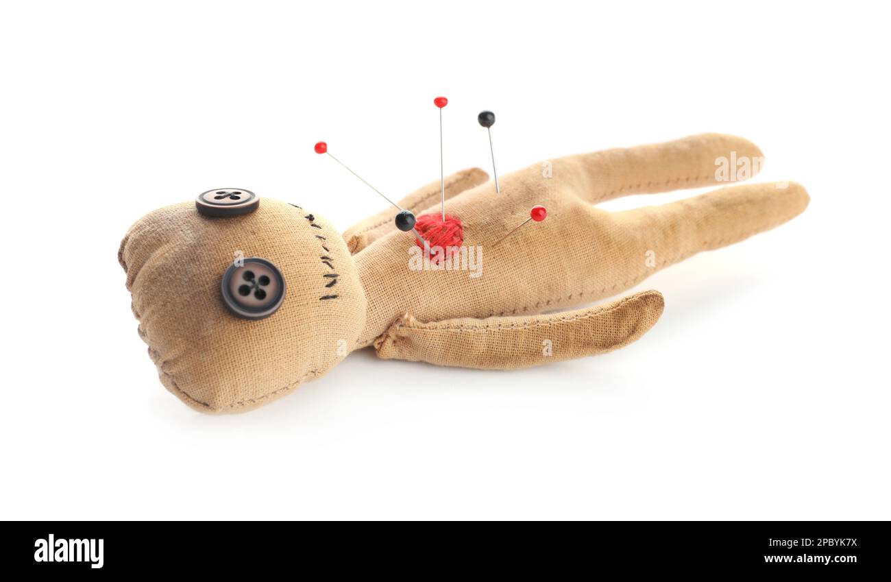 Voodoo doll with pins isolated on white Stock Photo - Alamy