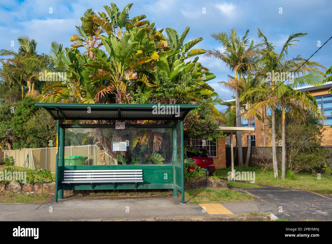 A bus stop or bus shelter at Ettalong Beach on the Central Coast of New South Wales, Australia Stock Photo