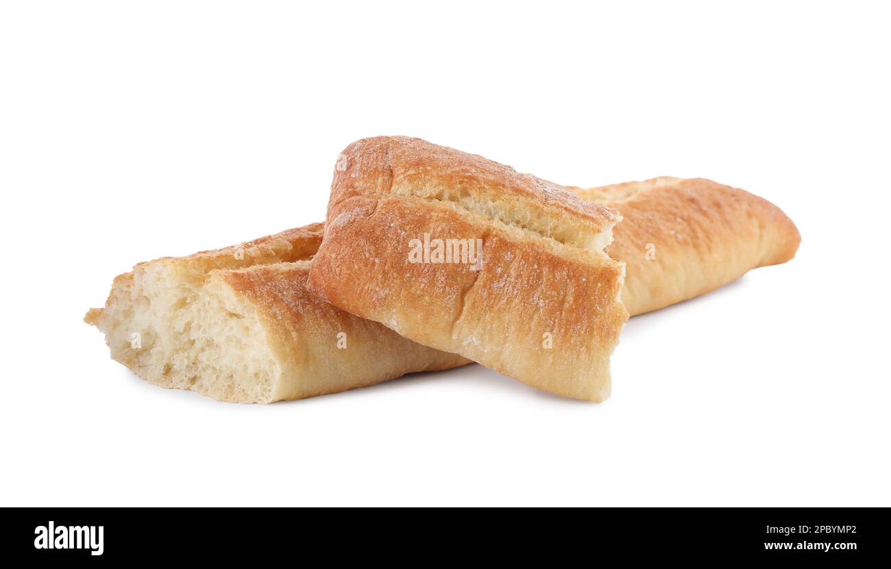 Pieces of fresh baguette on white background Stock Photo - Alamy