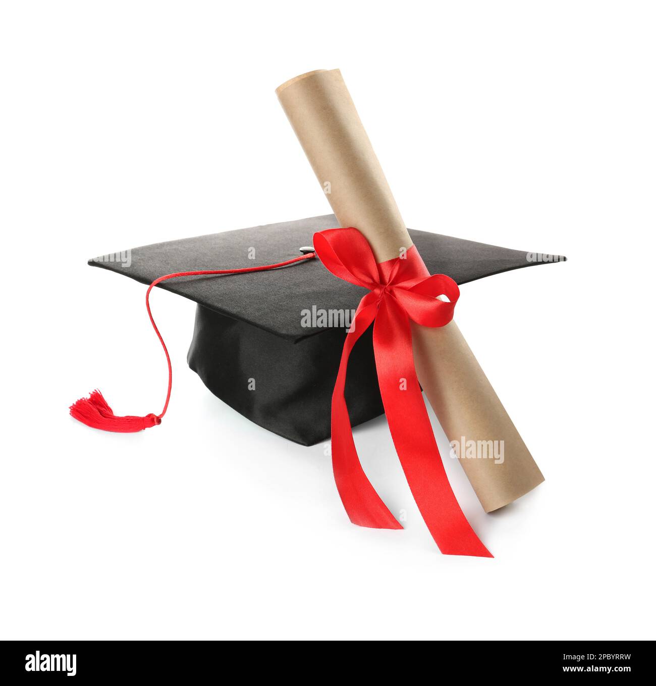 Graduation hat and diploma on white background Stock Photo - Alamy
