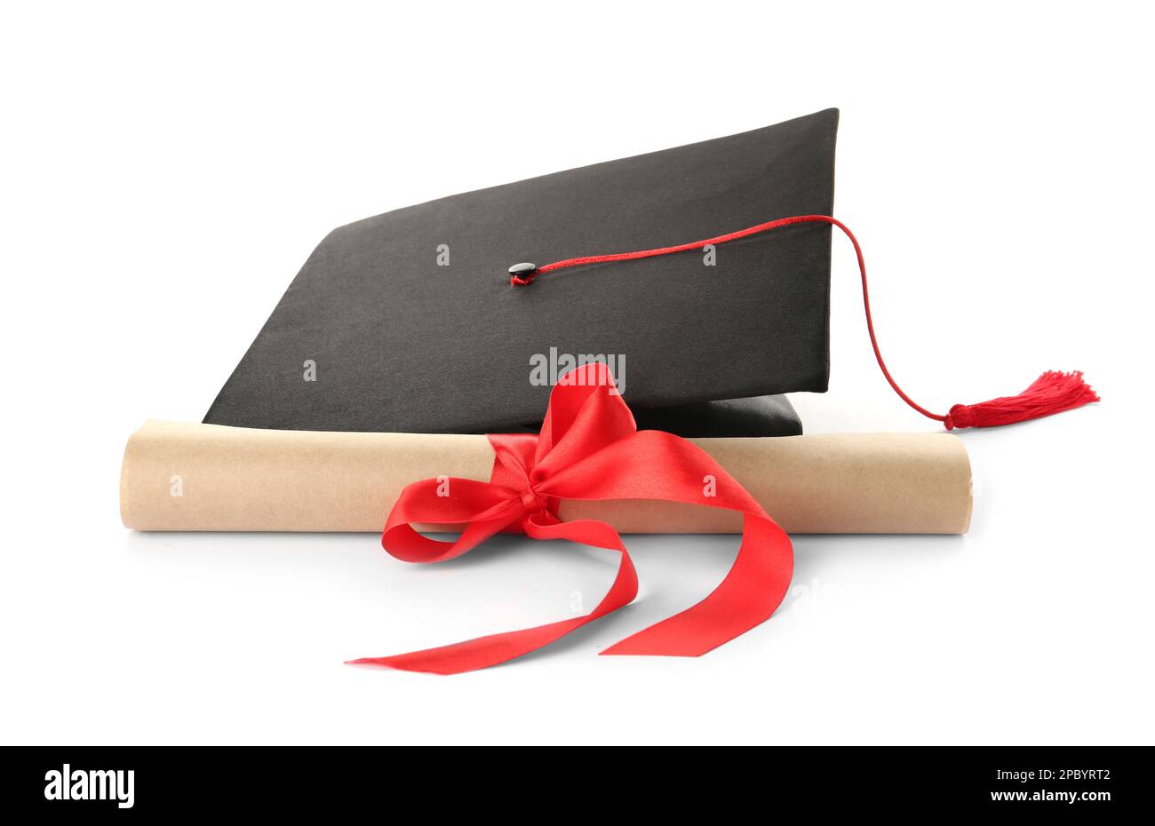Graduation hat and diploma on white background Stock Photo - Alamy
