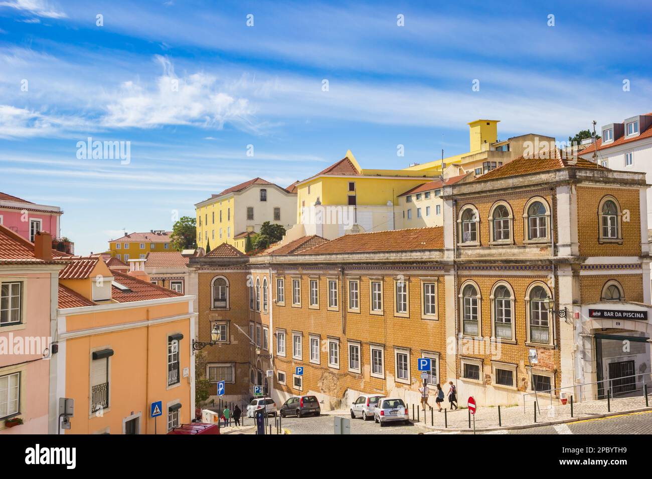 Traditional portuguese architecture on the hill in Lisbon, Portugal Stock Photo