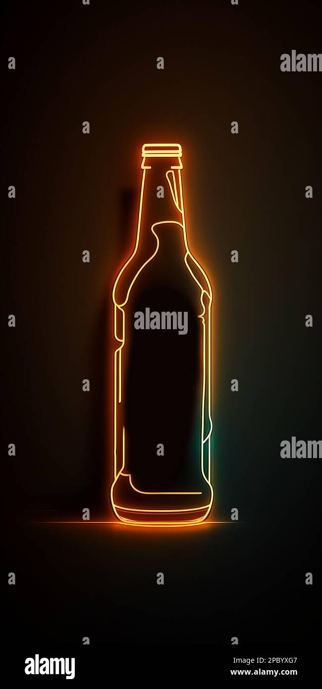 Silhouette beer bottle neon sign, bright signboard, light banner. Beer