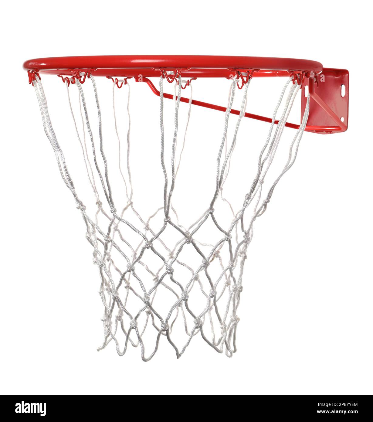 Modern red basketball hoop with net on white background Stock Photo Alamy