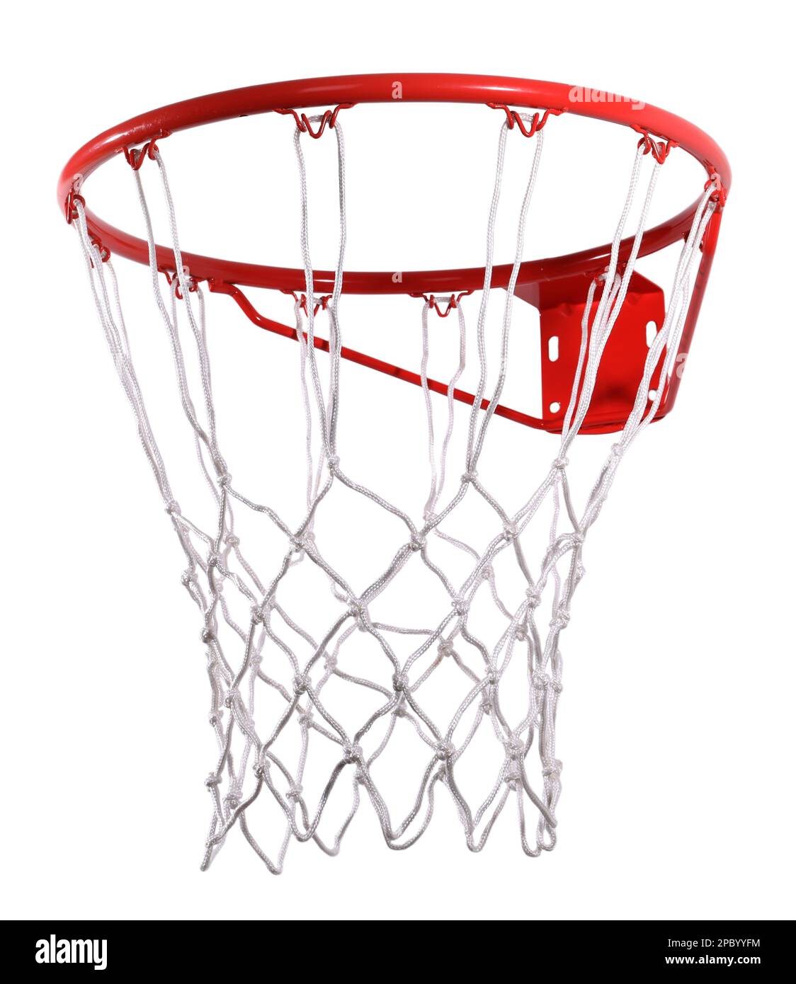Modern red basketball hoop with net on white background Stock Photo Alamy