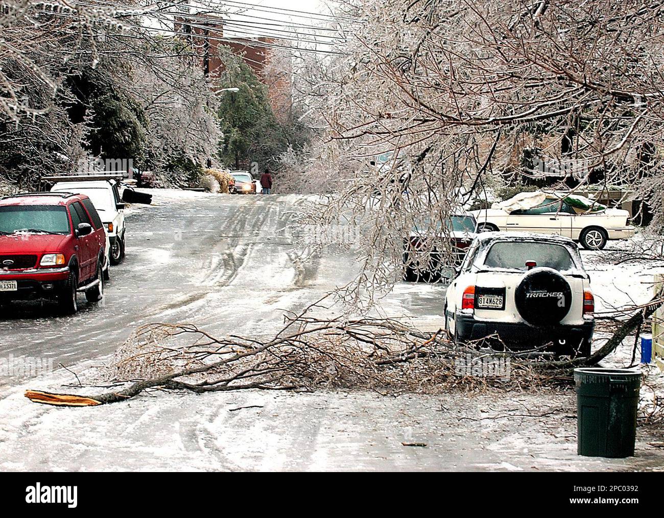 Fallen branches lie on an icecovered road in Annapolis, Md., Wednesday