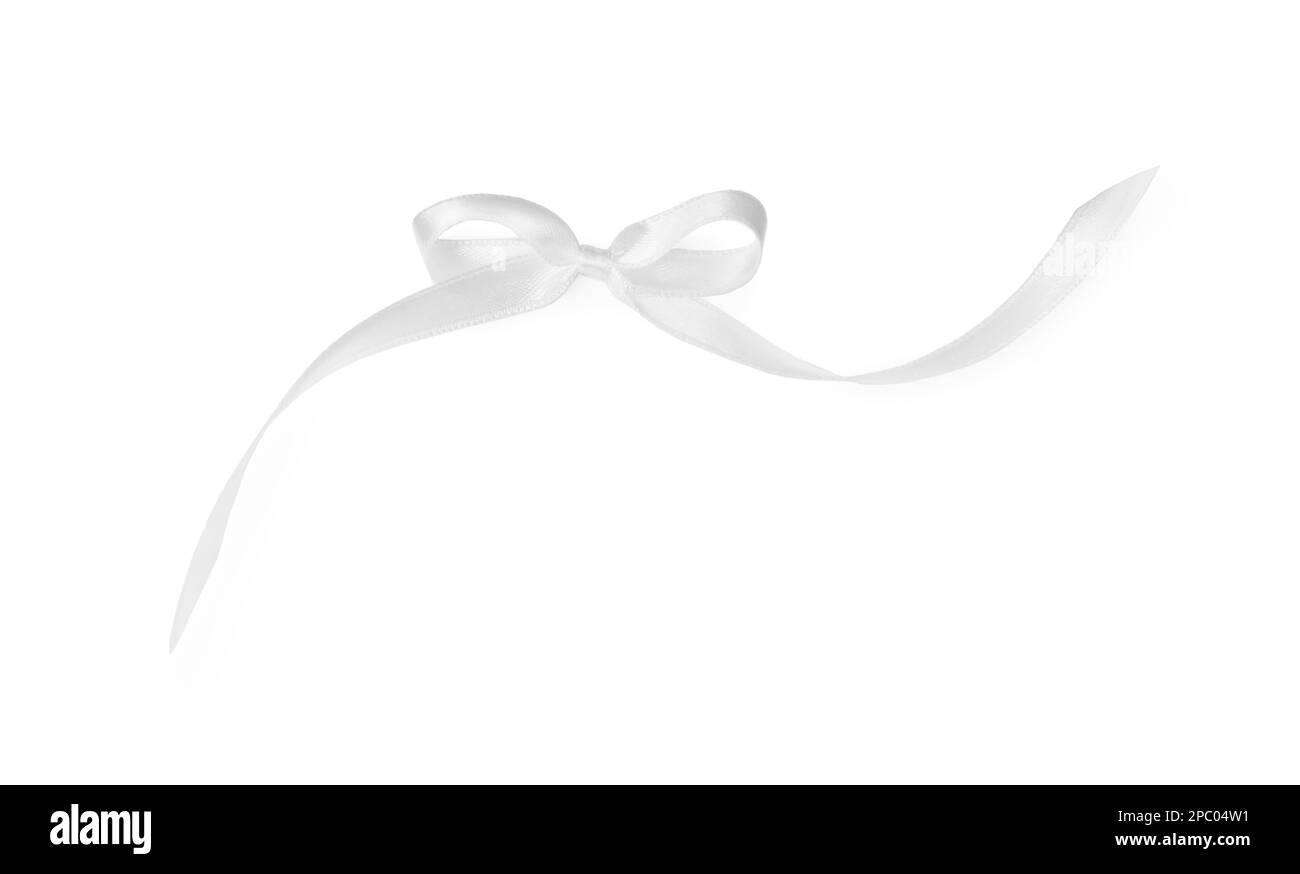 silver thin ribbon with bow, isolated on white Stock Photo - Alamy