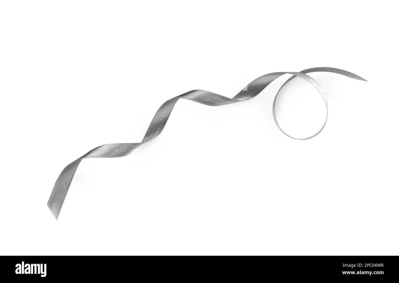 Silver satin ribbon on white background, top view Stock Photo - Alamy