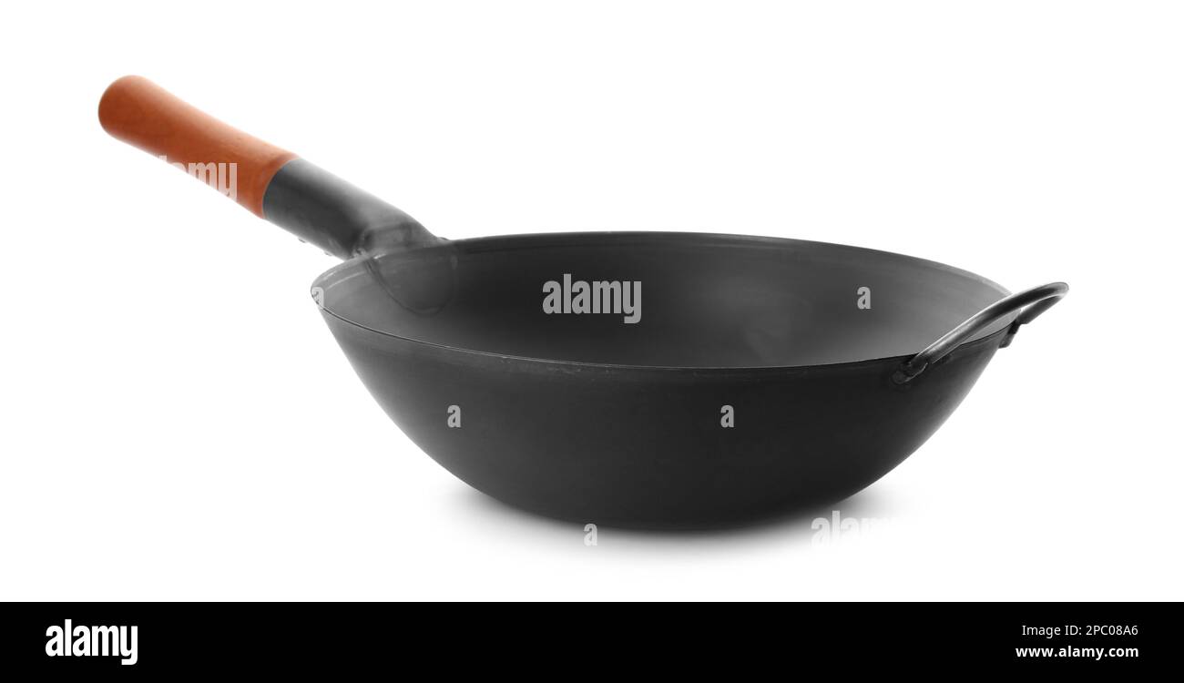 Empty iron wok isolated on white. Chinese cookware Stock Photo Alamy