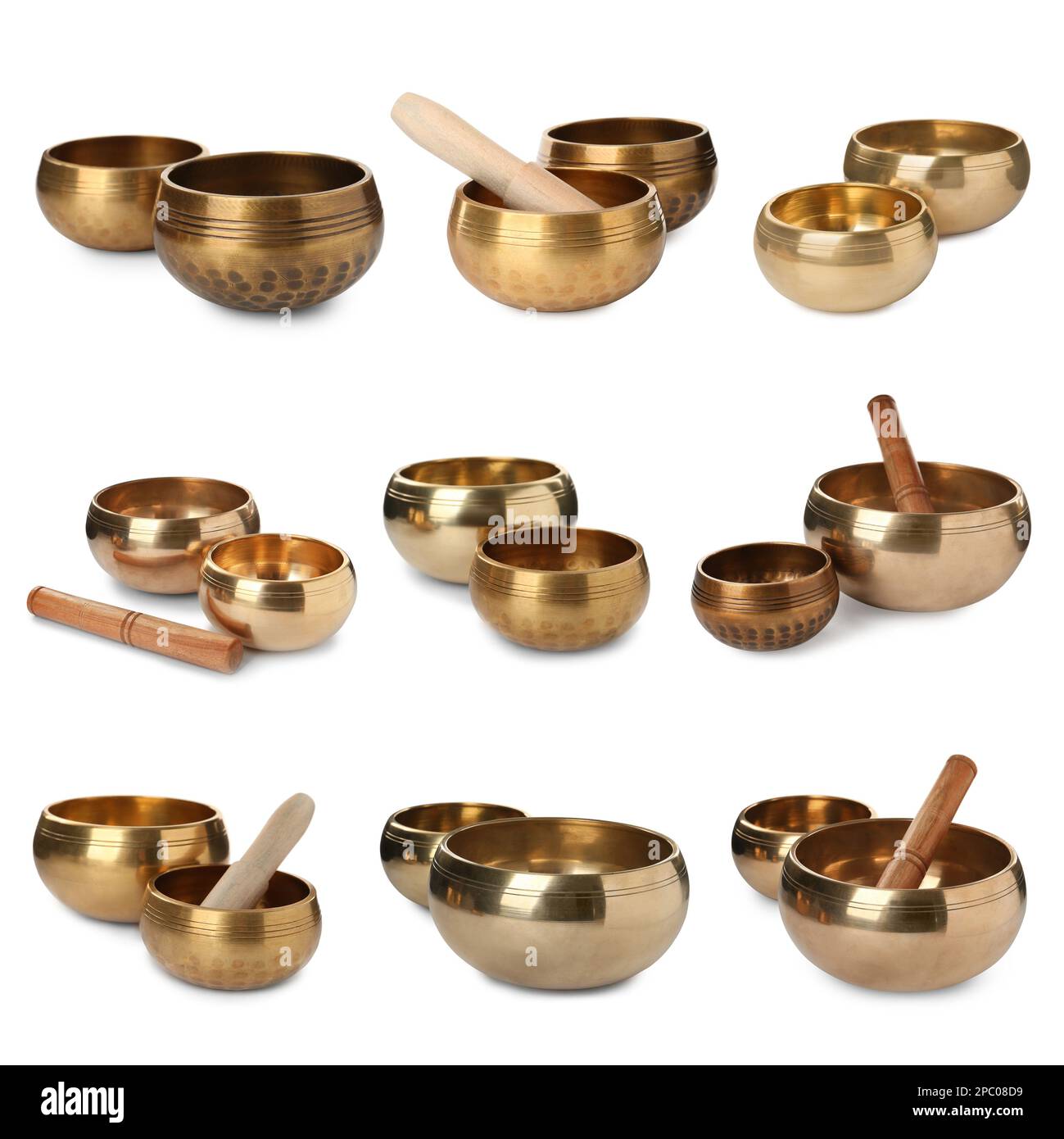 Set with Tibetan singing bowls on white background Stock Photo Alamy