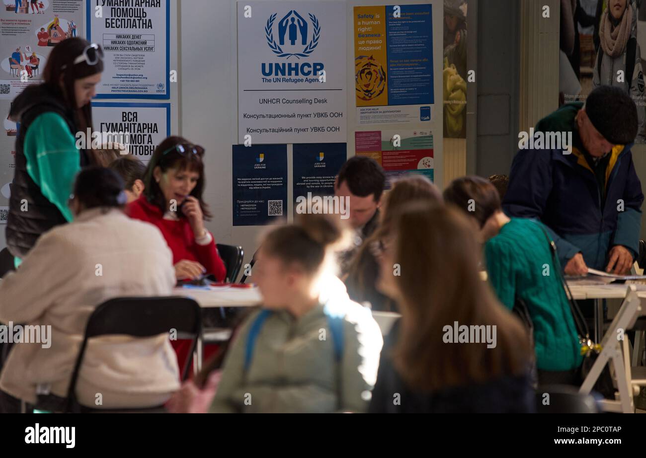 Bucharest, Romania. 13th Mar, 2023 Ukrainian refugees receive
