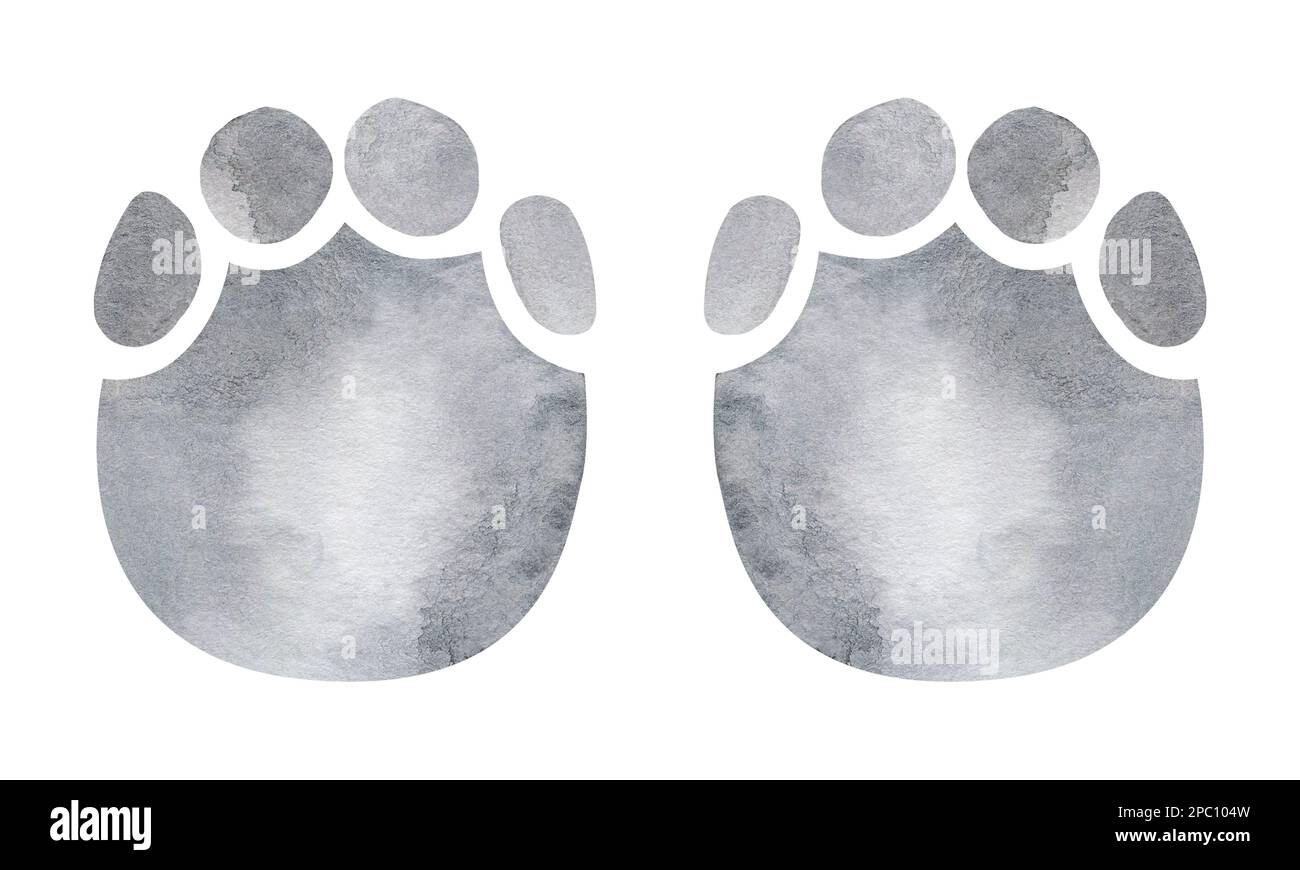 Animal tracks. Animal feet silhouette. Path for walking on the paws of wild animals or footprints. Watercolor footprints. Stock Photo