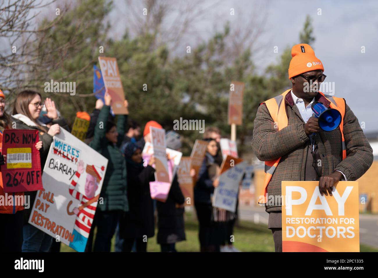Striking NHS junior doctors on the picket line outside Norfolk
