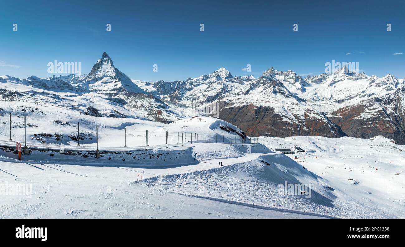 Beautiful Zermatt ski resort with view of the Matterhorn peak Stock