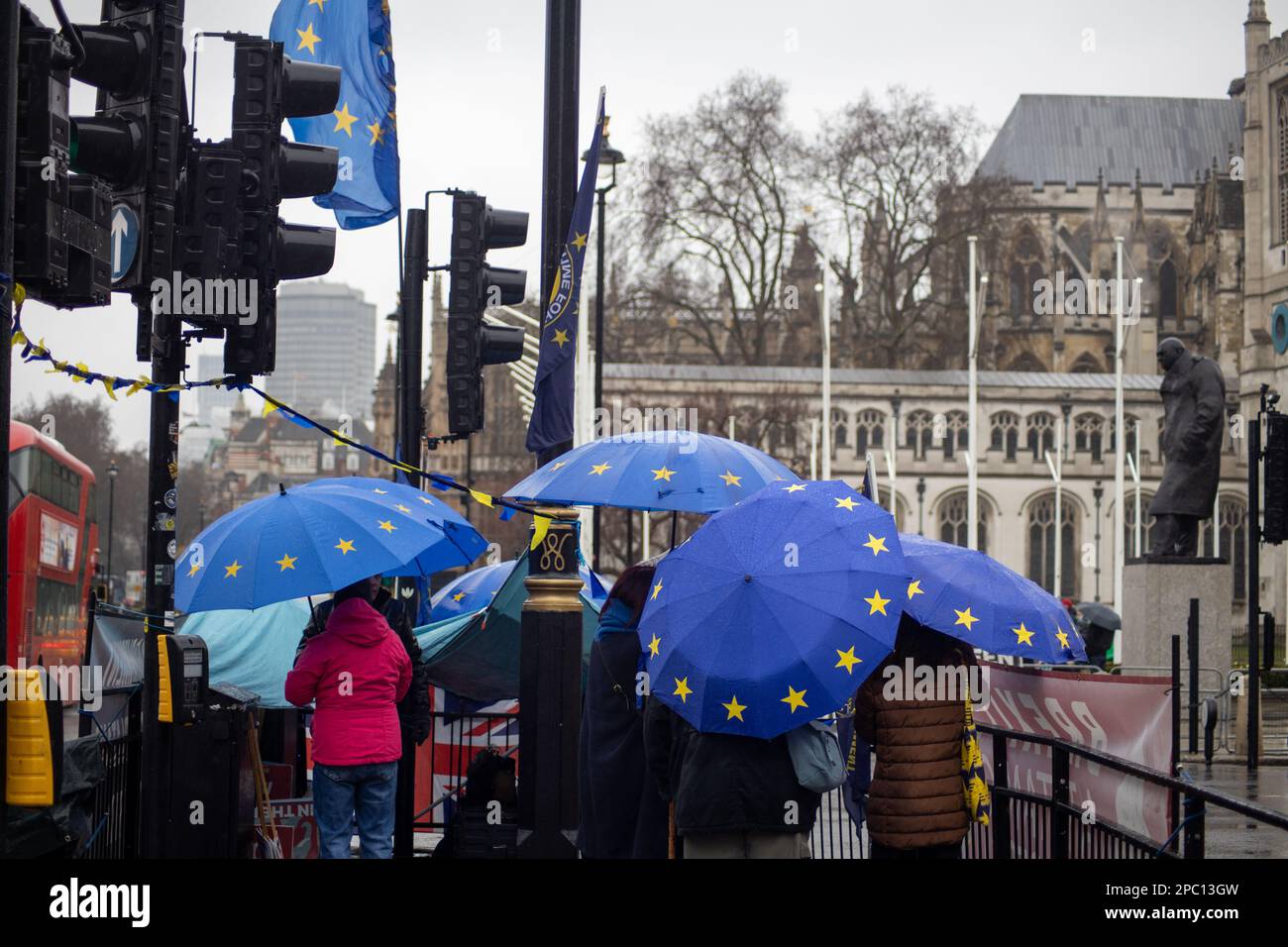 Anti-Brexit campaigners continue their protests outside Parliament, urging MPs to rejoin the EU. Credit: Sinai Noor/Alamy Stock Photo Stock Photo