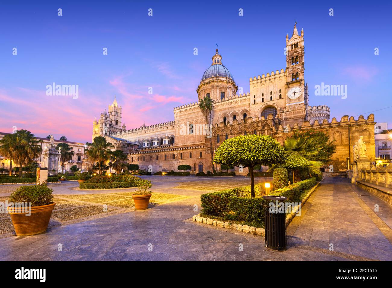 Palermo, Italy at the Palermo Cathedral in the morning. Stock Photo