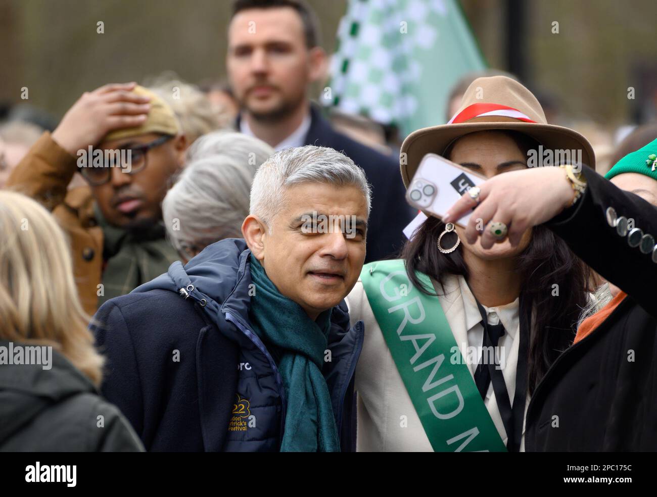 Sadiq Khan (Mayor of London) taking part in the St Patrick's Day Parade in London, 12th March 2023 Stock Photo