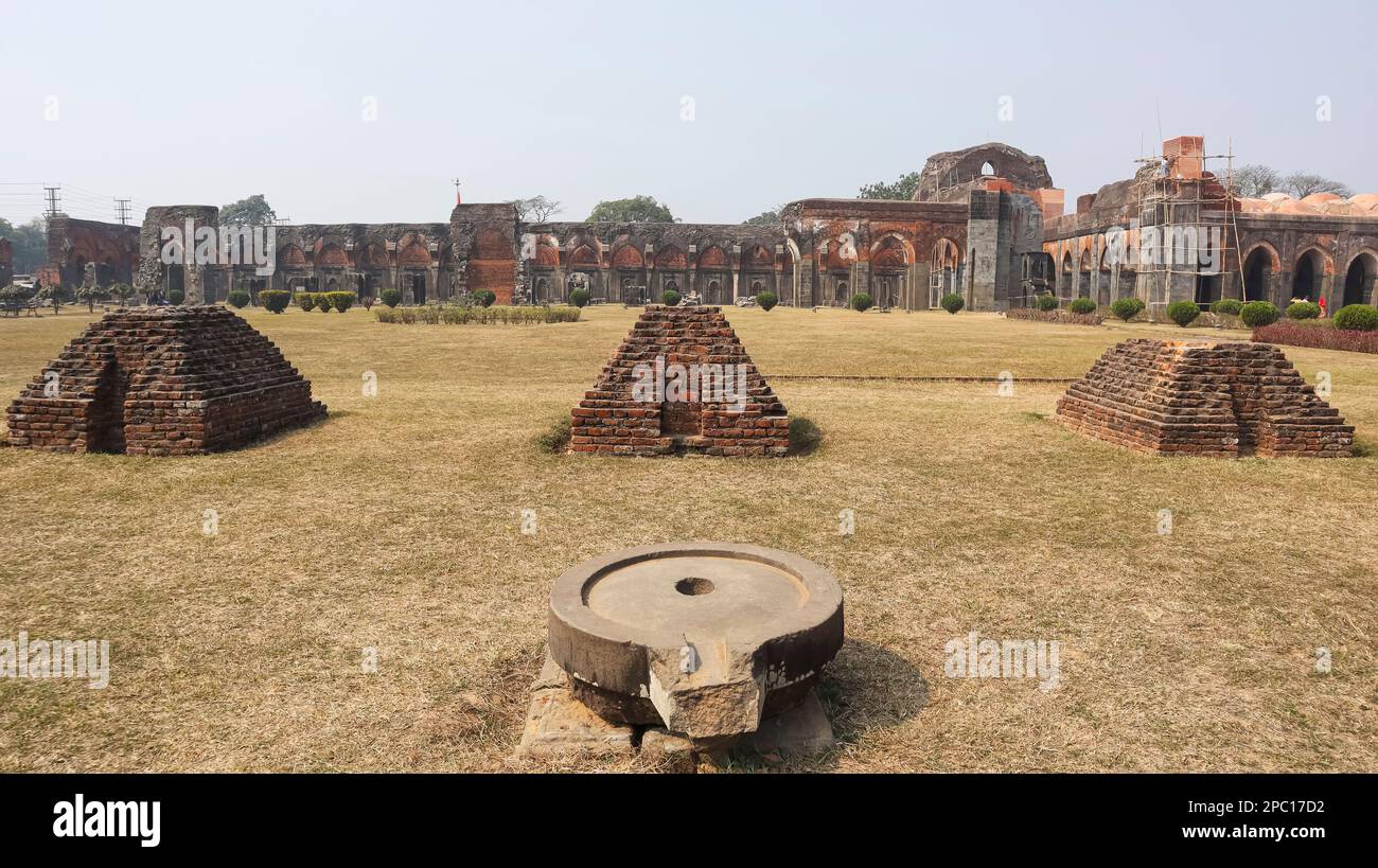 Hindi Temple Remains Inside the Adina Mosque, Adina, West Bengal, India. Stock Photo