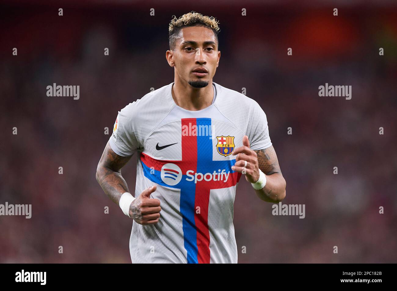 Bilbao, Spain. March 12, 2023, Raphael Dias 'Raphinha' of FC Barcelona  during the La Liga match between Athletic Club and FC Barcelona played at  San Mames Stadium on March 12, 2023 in