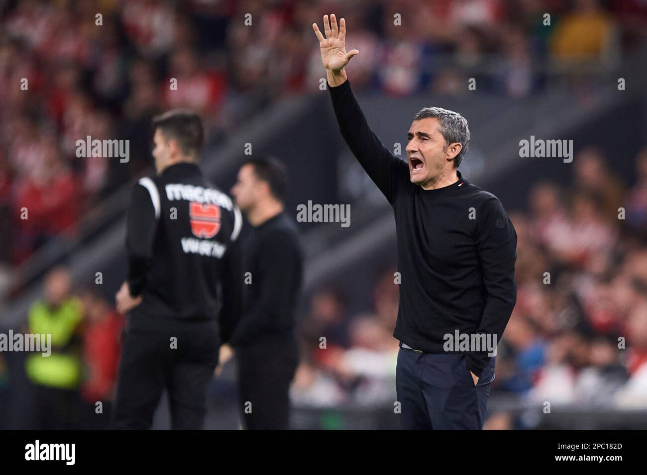 Bilbao, Spain. March 12, 2023, Athletic Club head coach Ernesto Valverde during the La Liga match between Athletic Club and FC Barcelona played at San Mames Stadium on March 12, 2023 in Bilbao, Spain. (Photo by Cesar Ortiz / PRESSIN) Stock Photo