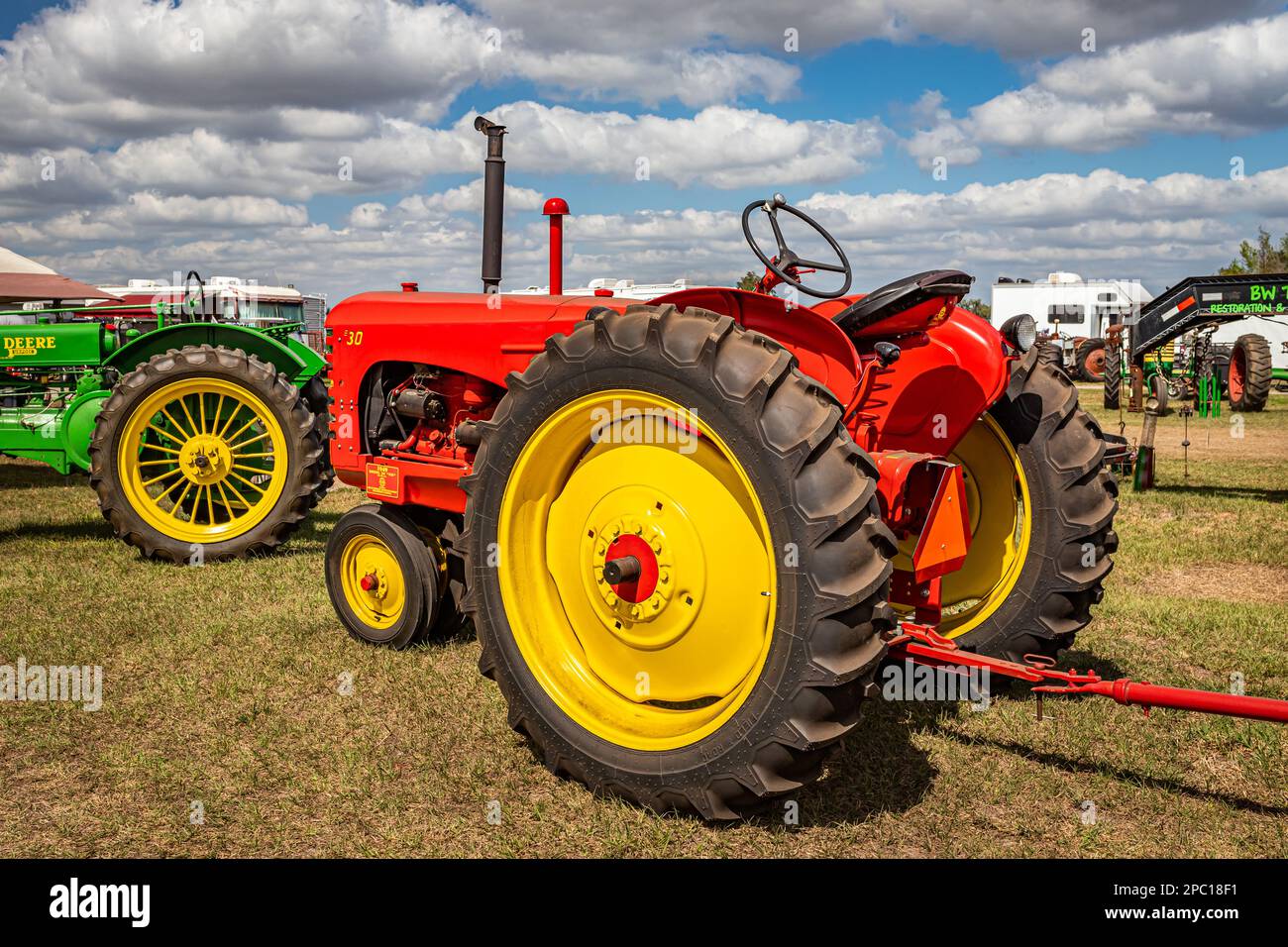 Fort Meade, FL February 26, 2022 High perspective rear corner view of a 1949 Massey Harris