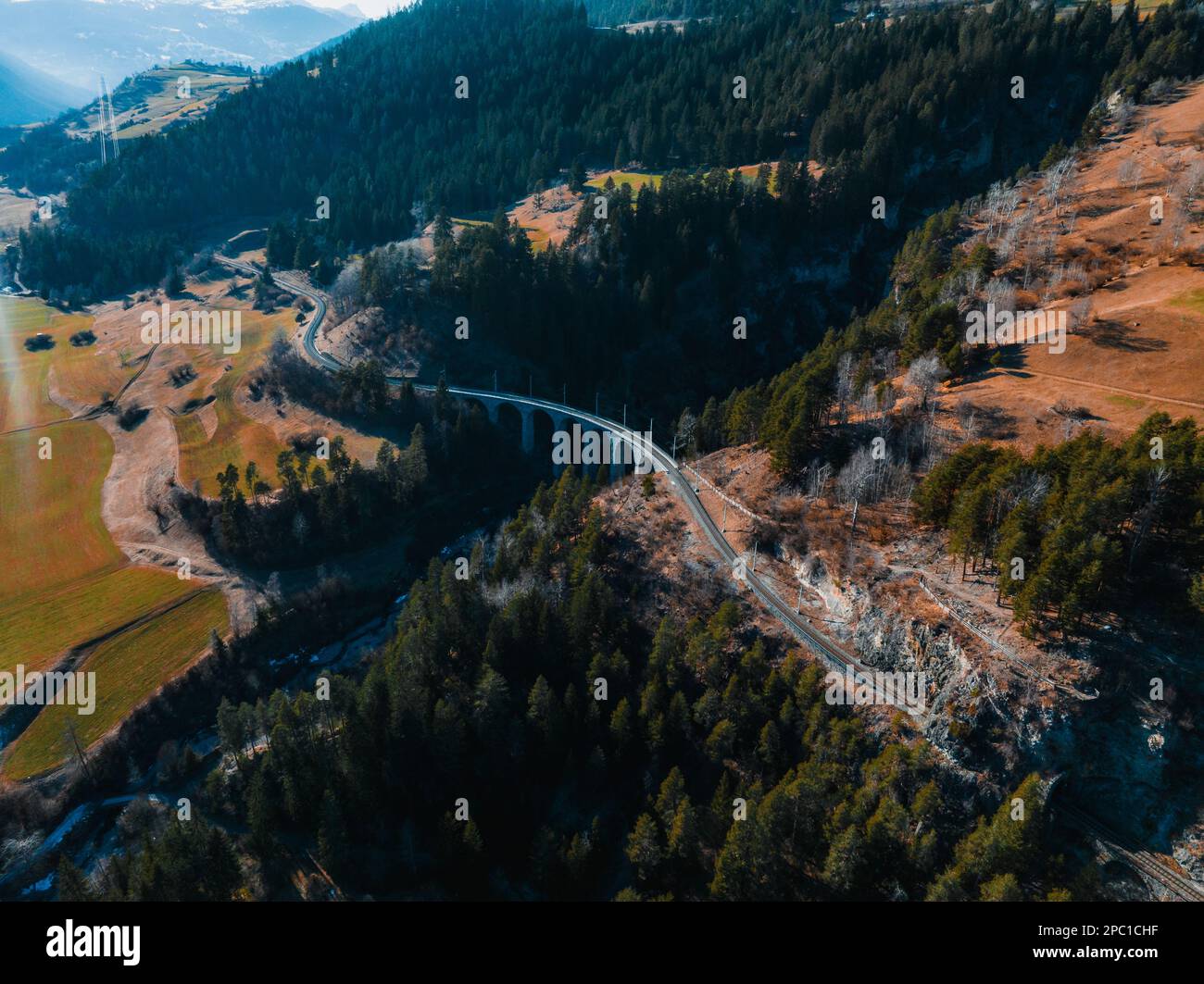 Filisur Aerial view famous mountain in Filisur, Switzerland. Landwasser Viaduct ...