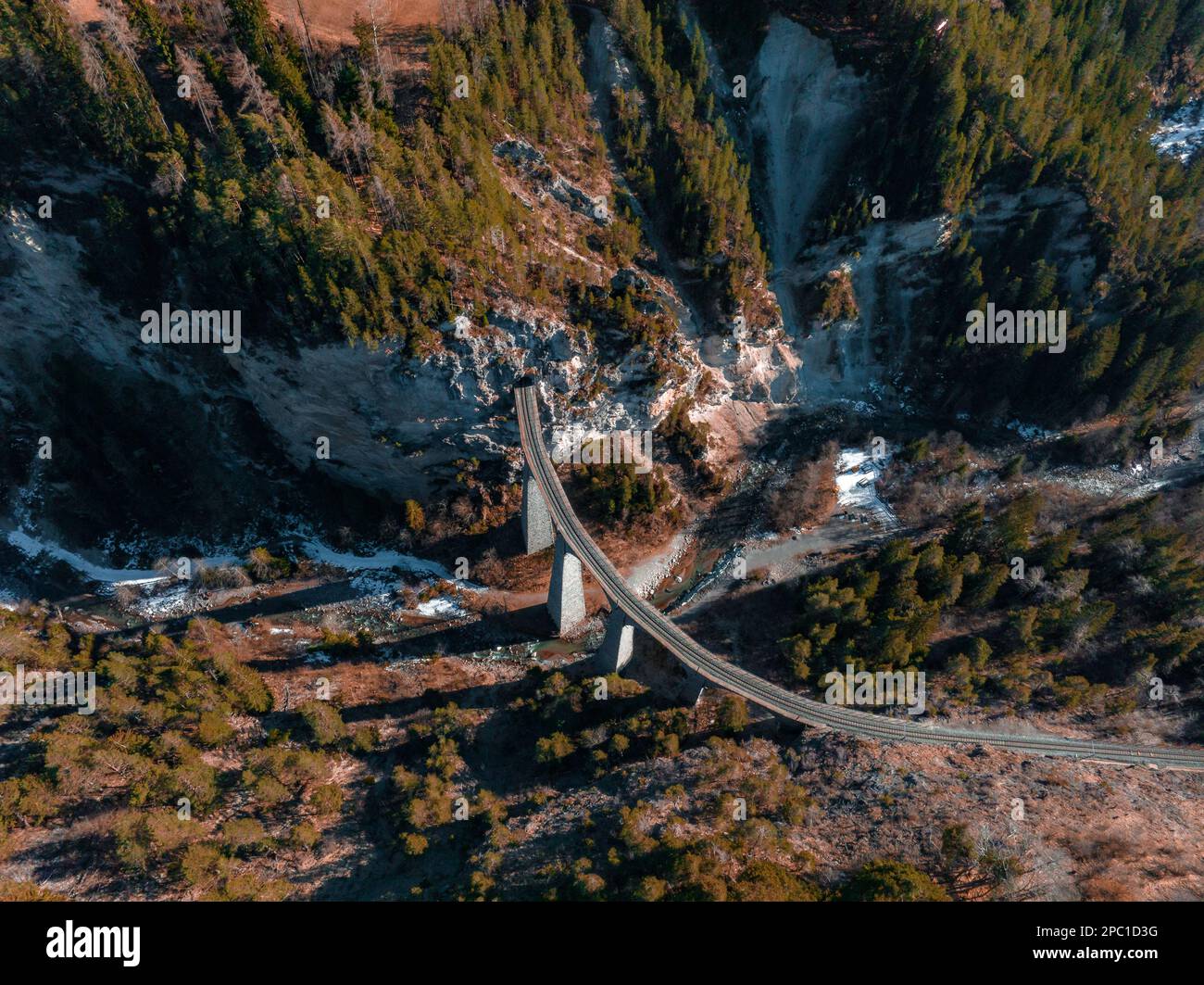 Filisur Pass Aerial view famous mountain in Filisur, Switzerland. Landwasser Viaduct ...