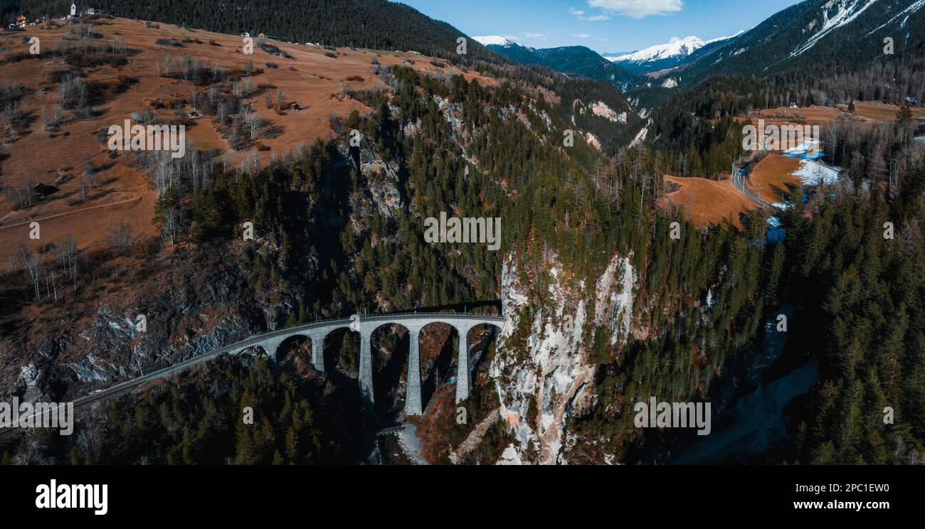 Filisur Aerial view famous mountain in Filisur, Switzerland. Landwasser Viaduct ...
