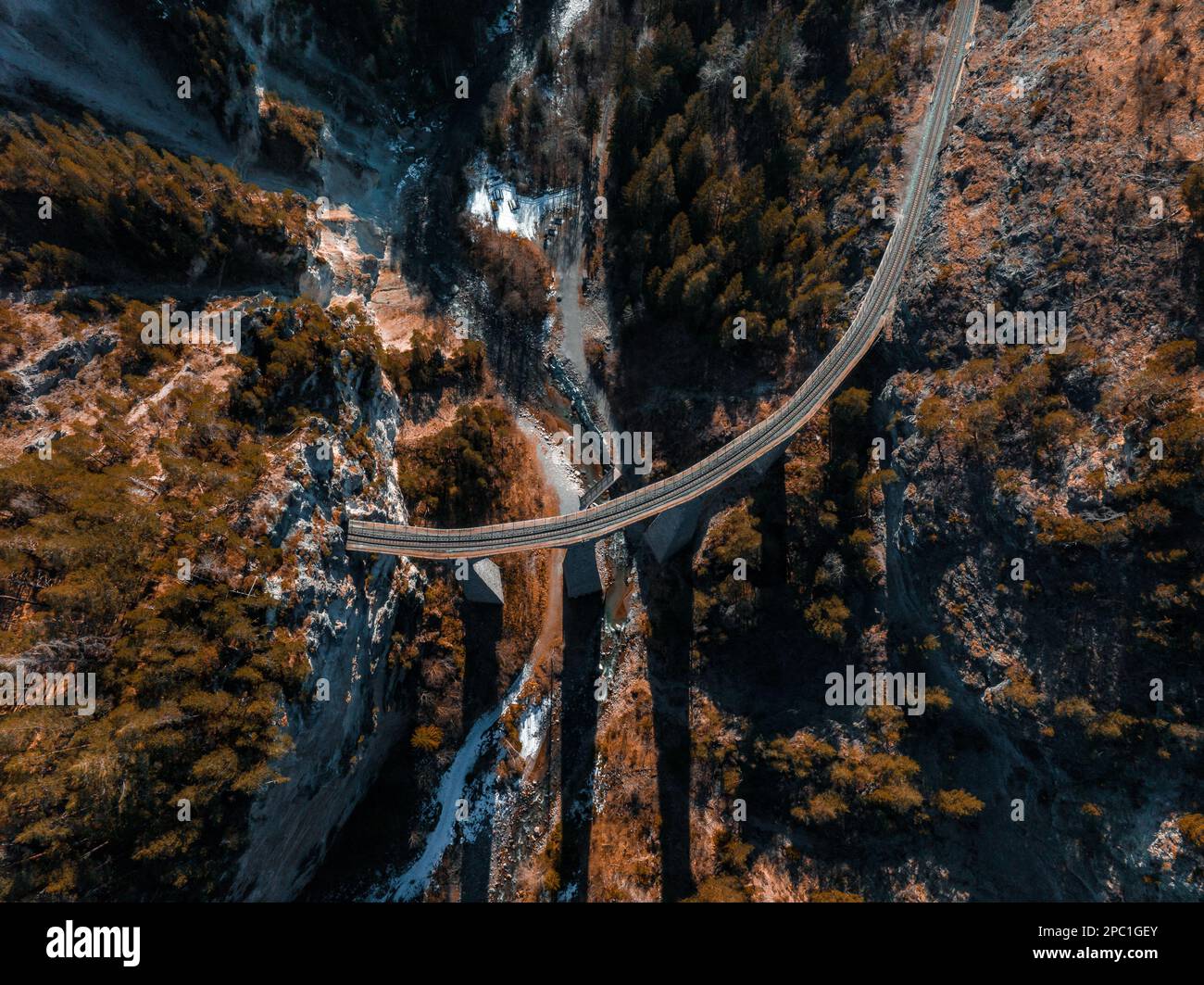 Filisur Pass Aerial view famous mountain in Filisur, Switzerland. Landwasser Viaduct ...