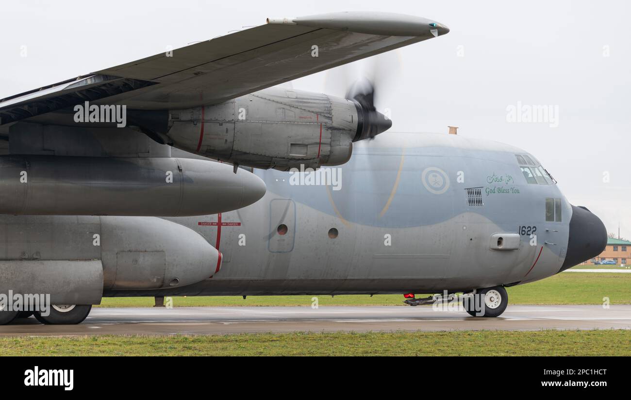 Royal Air Force Waddington, Waddington, Lincolnshire, England. 6th March 2023. Royal Saudi Air Force C-130H-30 Hercules regerstation 1622 taxies ahead of take off, during exercise cobra warrior 2023, Ex-Cobra Warrior 23-1, at Royal Air Force Waddington, Royal Air Force Waddington (Credit Image: ©Cody Froggatt) Stock Photo